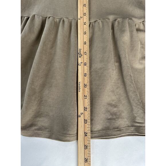 ZARA Women’s Sz S Taupe Short Sleeve Peplum Top Baby Doll Peasant Boho Smocked - Picture 7 of 7